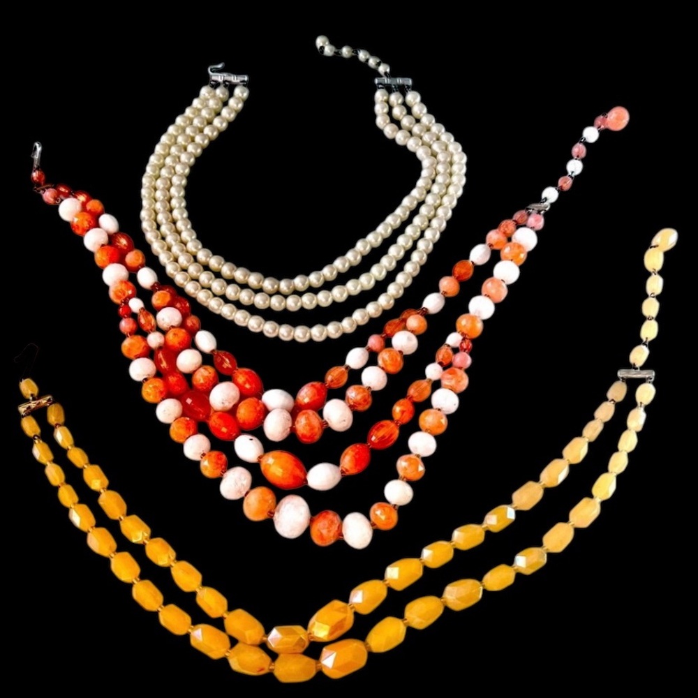 VTG 60’s Multi-Strand Acrylic Necklaces Signed Japan & W Germany Lot of 3